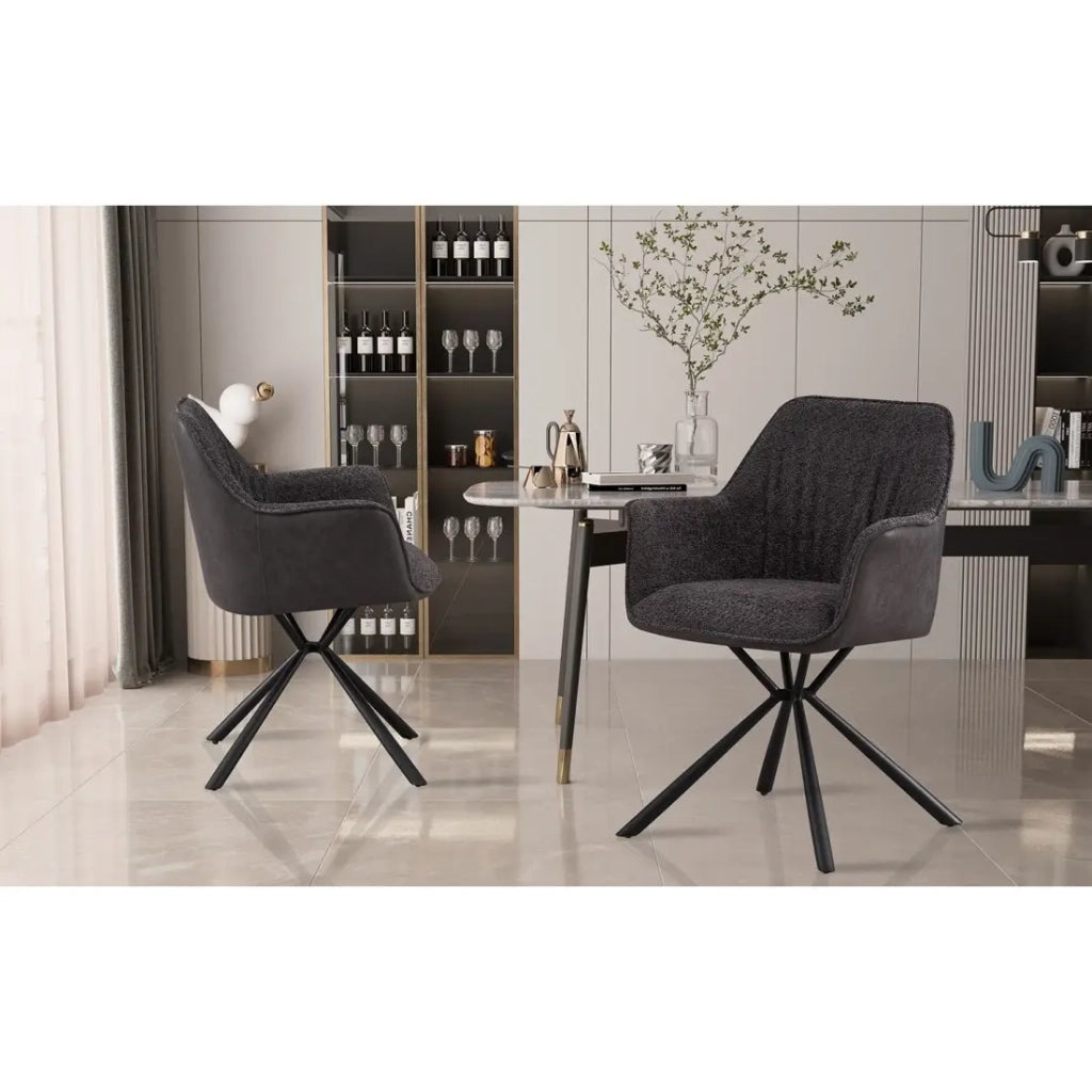 Sedia LUCIA – Bouclé Grigio & Schienale in PU Grigio chiaro – H82.5 × L62 × P63 cm – Stile design