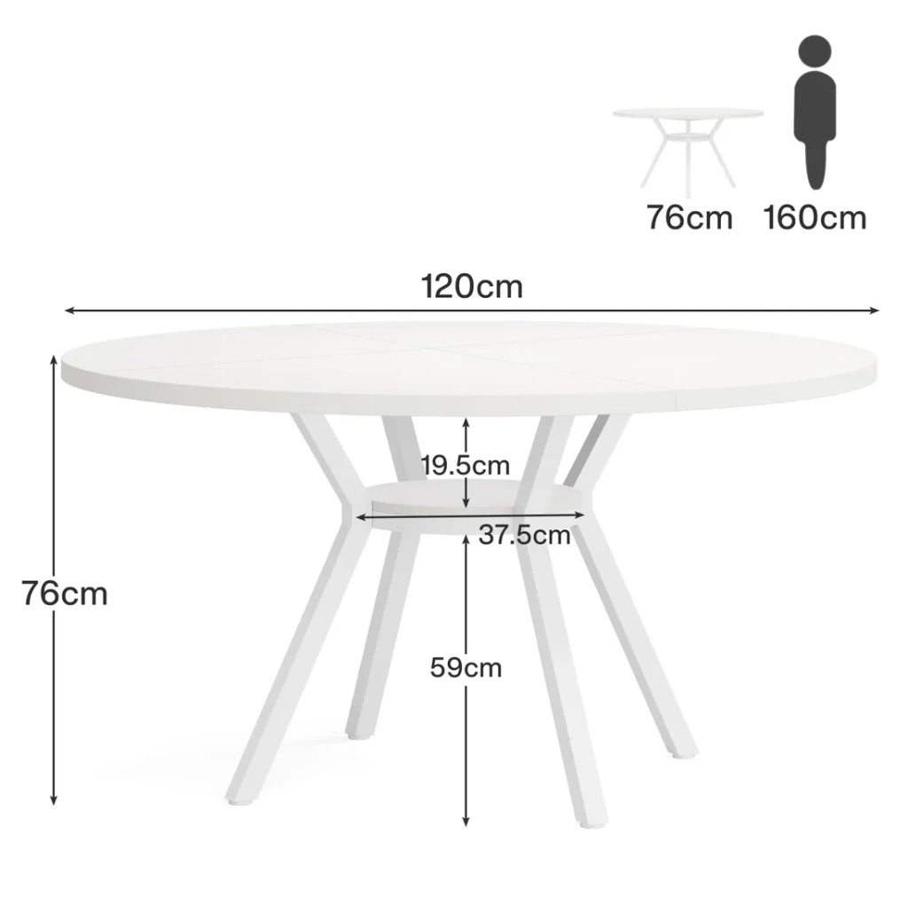 Tavolo da pranzo rotondo bianco 119;4 cm in legno e metallo; per 4-6 persone