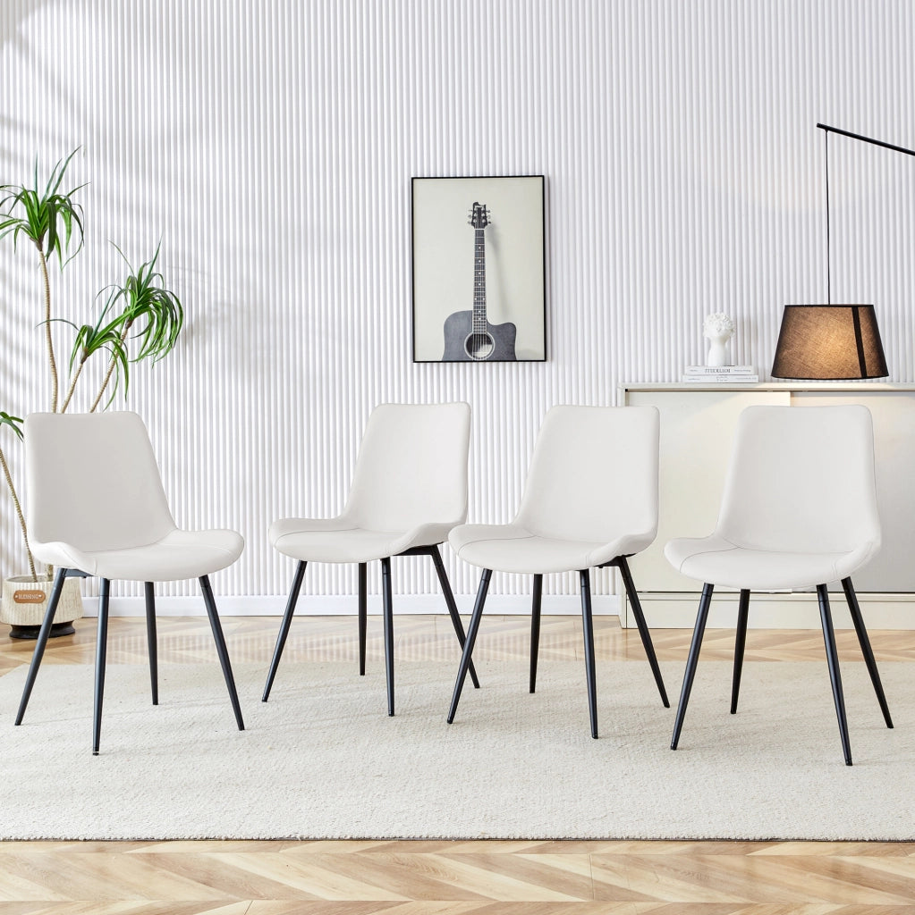 Set di 4 sedie da pranzo in similpelle bianca con struttura in metallo nero; design ergonomico
