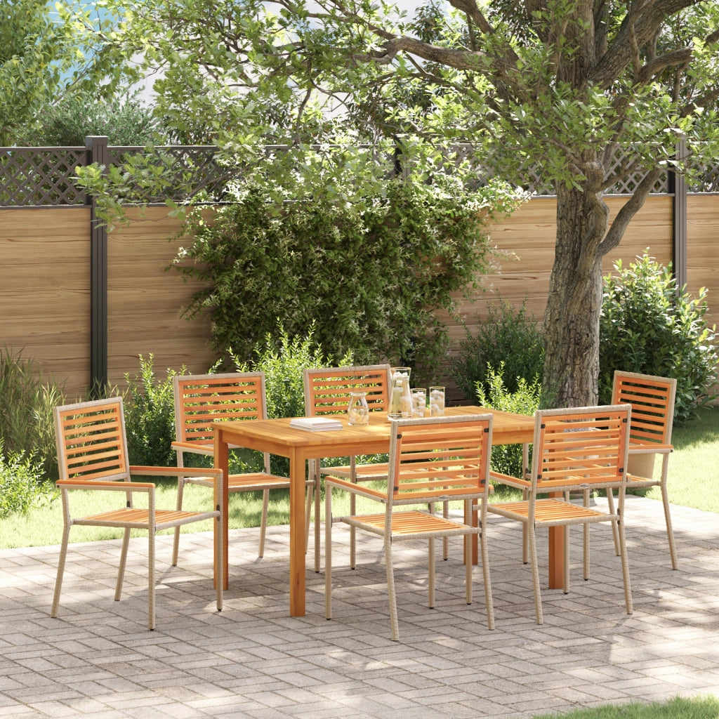 Set da pranzo da giardino  7 pezzi Beige Polirattan Acacia
