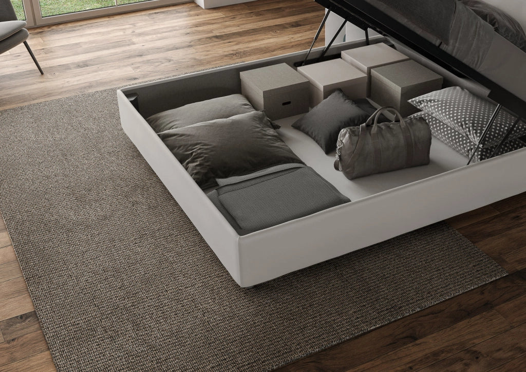 Letto matrimoniale francese con rete imbottito 140x210 similpelle cappuccino Azelia