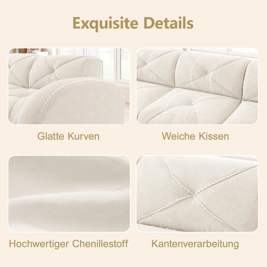 Divano modulare 2 posti 204x95x76 cm in ciniglia con schiuma 32D; beige chiaro