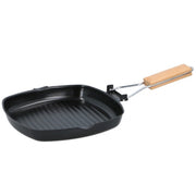 Trade Shop - Bistecchiera Antiaderente Piastra Griglia Con Manico Pieghevole In Legno 24x24cm -