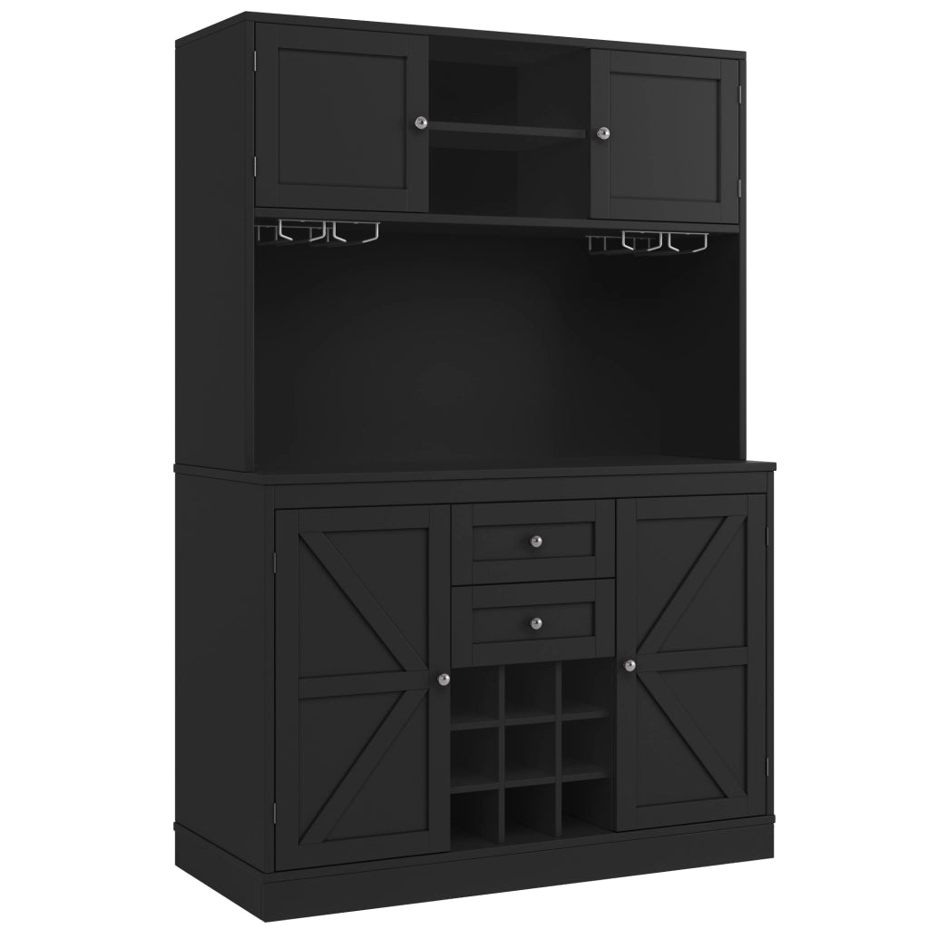 Credenza da cucina 120x40x188 cm con ripiani regolabili e portabottiglie in MDF nero