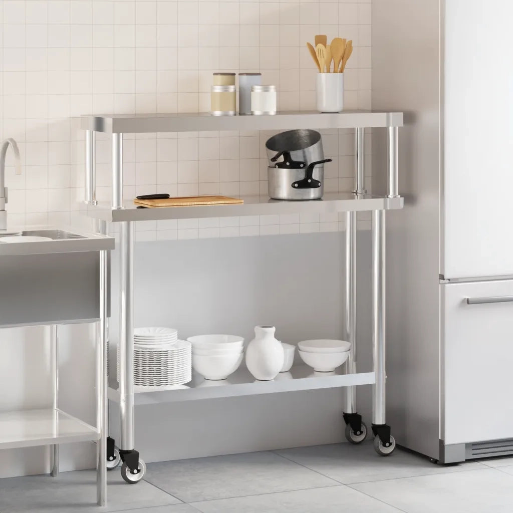 Tavolo Lavoro Cucina con Ripiano 110x30x120 cm Acciaio Inox CFW2911089