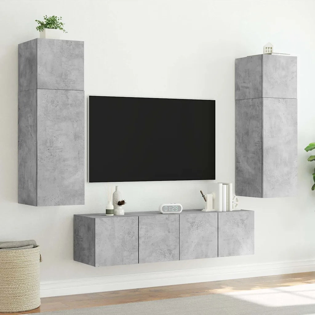 Mobile TV a Parete con Luci LED Grigio Cemento 60x35x31 cm 837273
