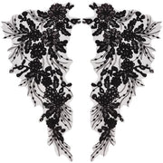 Applicatore di paillettoni 3D - Patch per ricamo - Decorazione artigianale - Nero-2 - Trim per colletto - Adatto per matrimoni - 4 pezzi
