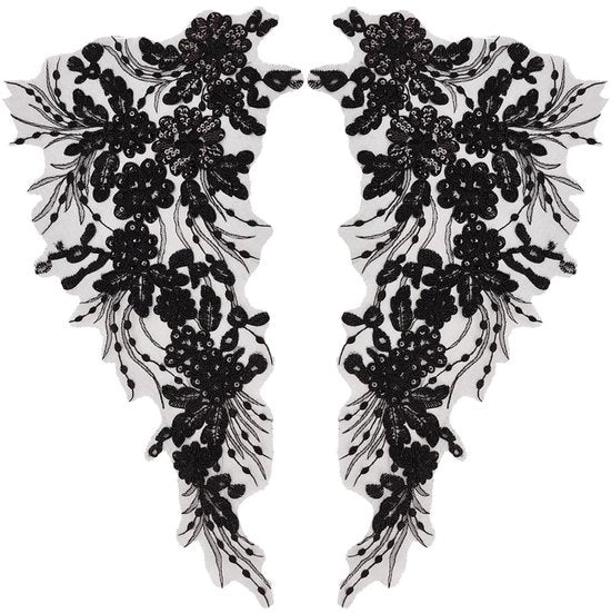 Applicatore di paillettoni 3D - Patch per ricamo - Decorazione artigianale - Nero-2 - Trim per colletto - Adatto per matrimoni - 4 pezzi
