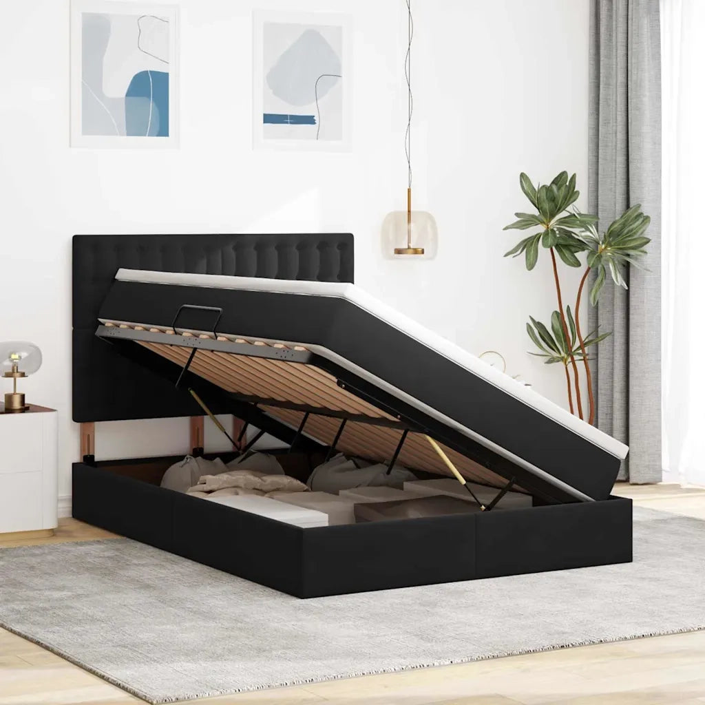Letto con contenitore e materasso Nero 140 x 190 cm Velluto