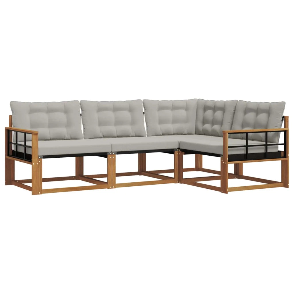 Set di divani da esterno 4 pcs Grigio Naturale e Chiaro