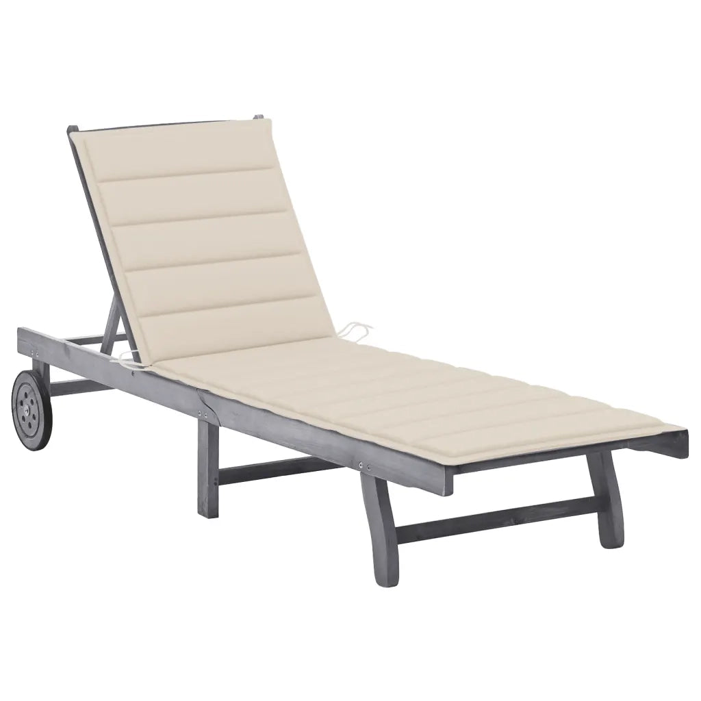 Sdraio da Giardino Grigia con Cuscino in Massello di Acacia cod mxl 72124