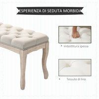 Panca Fondoletto Vintage Trapuntata a Bottoni 110x40x48 cm Tessuto Effetto Lino Beige