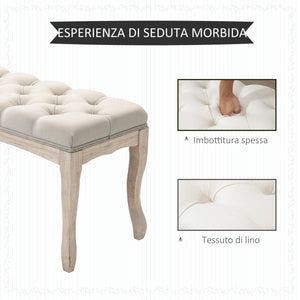 Panca Fondoletto Vintage Trapuntata a Bottoni 110x40x48 cm Tessuto Effetto Lino Beige