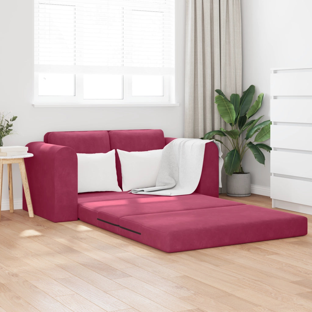 Divano Letto 2-in-1 Rosso Vino 148x71x83 cm Velluto