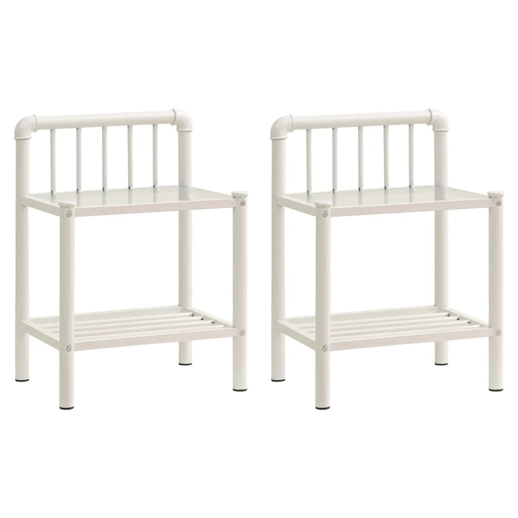 Comodini 2 pz Bianchi e Trasparenti in Metallo e Vetro 325102