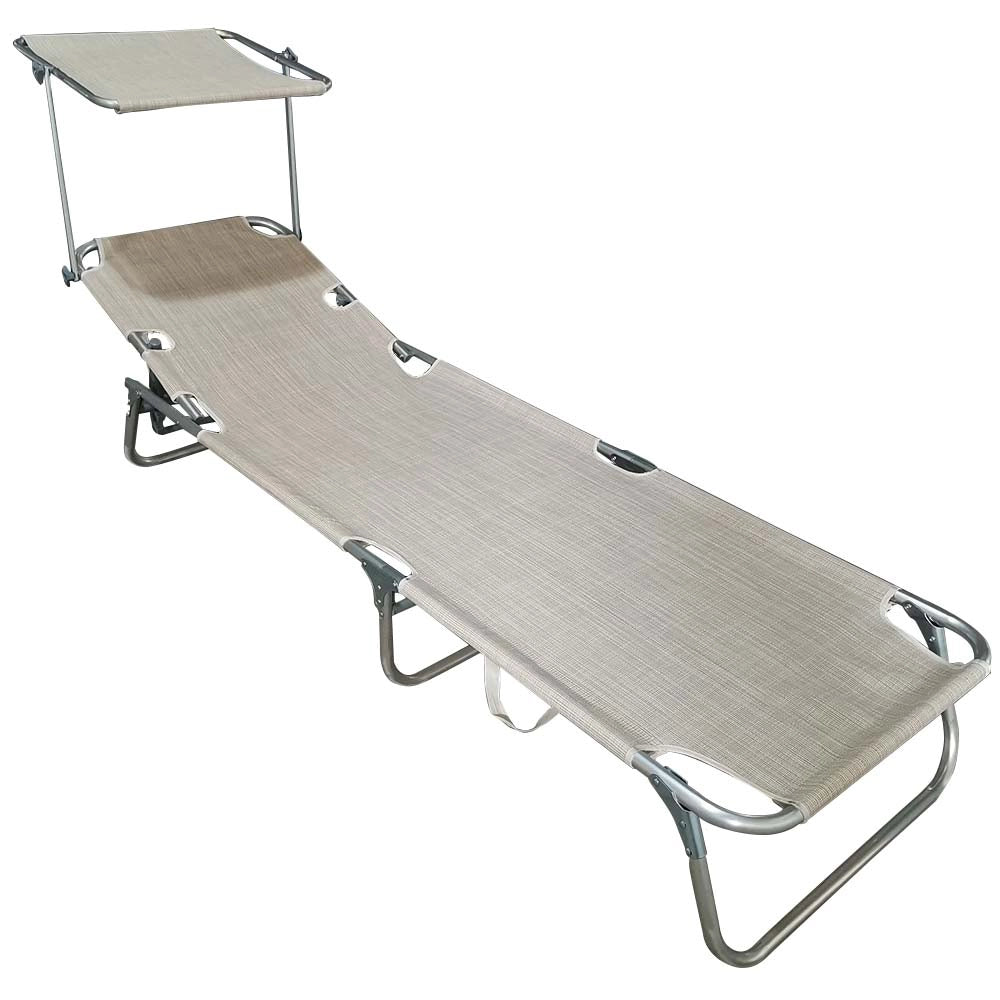 Lettino Prendisole Pieghevole Mare Spiaggia Sdraio con Tettuccio Parasole Beige