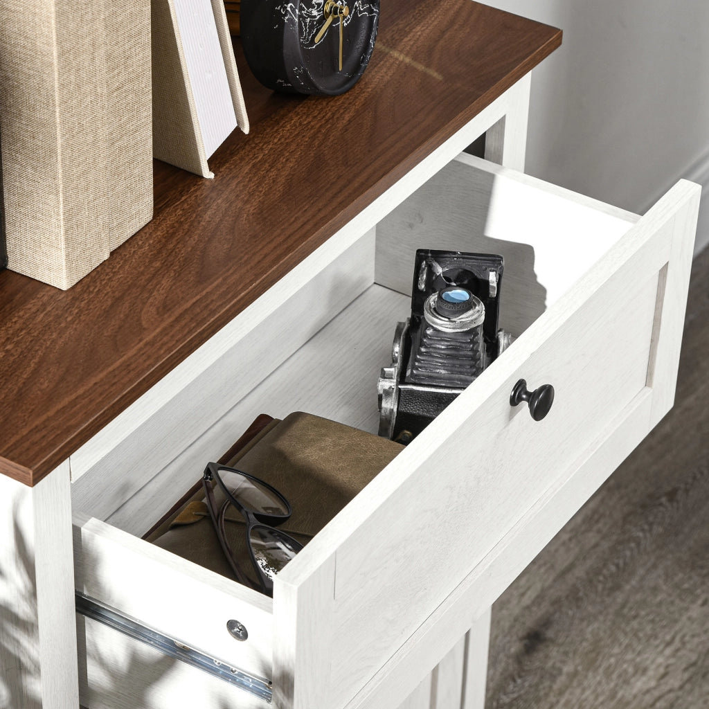 Credenza Bassa da Cucina in Stile Rustico 60x30x87,4 con Cassetto e Armadietto con Ripiano Regolabile in Legno Bianco