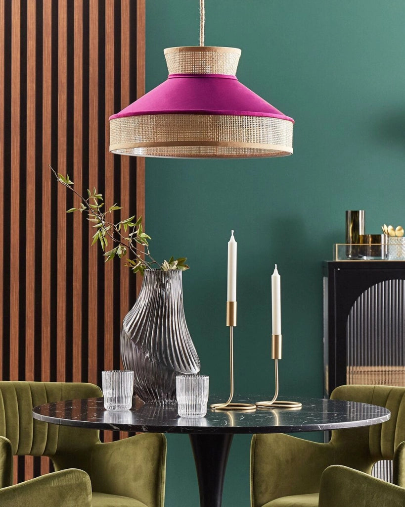 Lampadario lampada a sospensione in rattan rosa naturale con paralume in velluto boho illuminazione