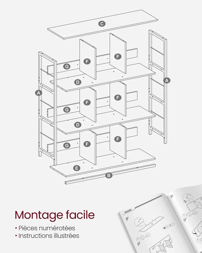 Mobile contenitore a 3 ripiani libreria in stile industriale 9 cubi per soggiorno ufficio corridoio cucina 100 x 30 x 1031 cm marrone 12_0006397