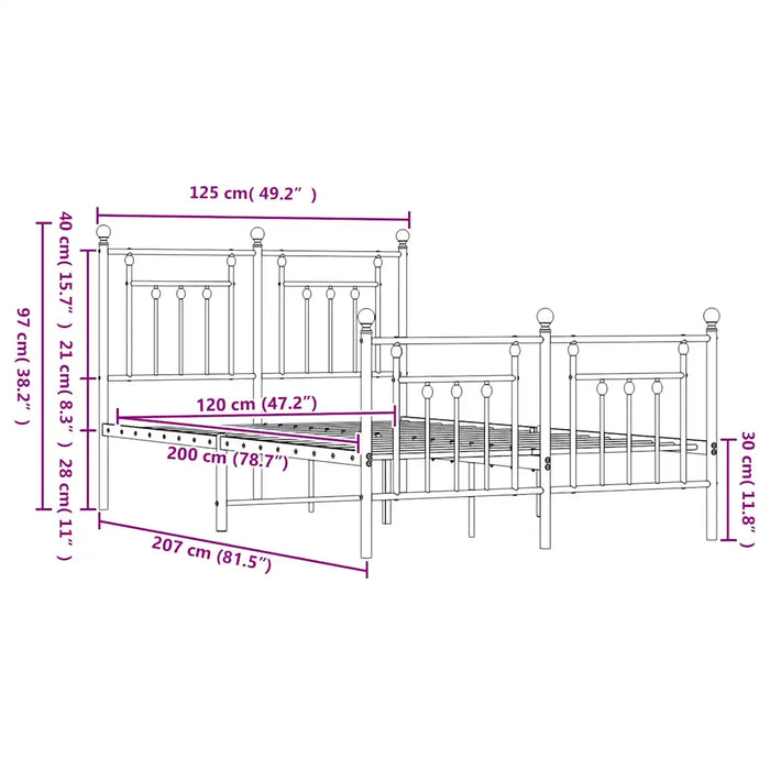 Giroletto con Testiera e Pediera Metallo Nero 120x200 cm 353553