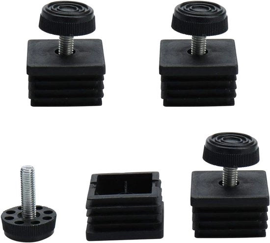 Set di 2 livelline a pedana di 30x30 mm per tubi quadrati - Regolazione livellatrice 30x30xM8+50 - 4 Set - Per il livellamento di mobili con precisione