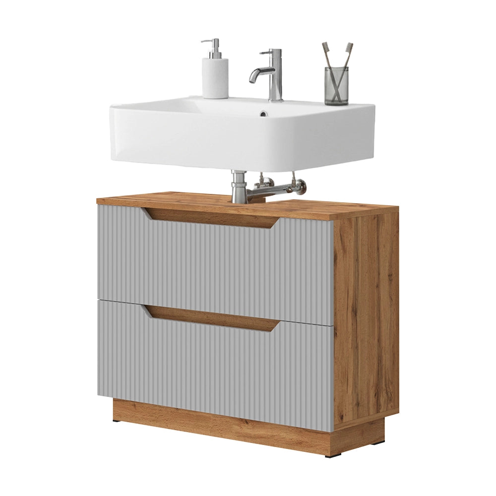 Vicco Mobile sottolavabo per bagno Rovere/grigio a righe 79.6 x 62.5 cm con 2 cassetti