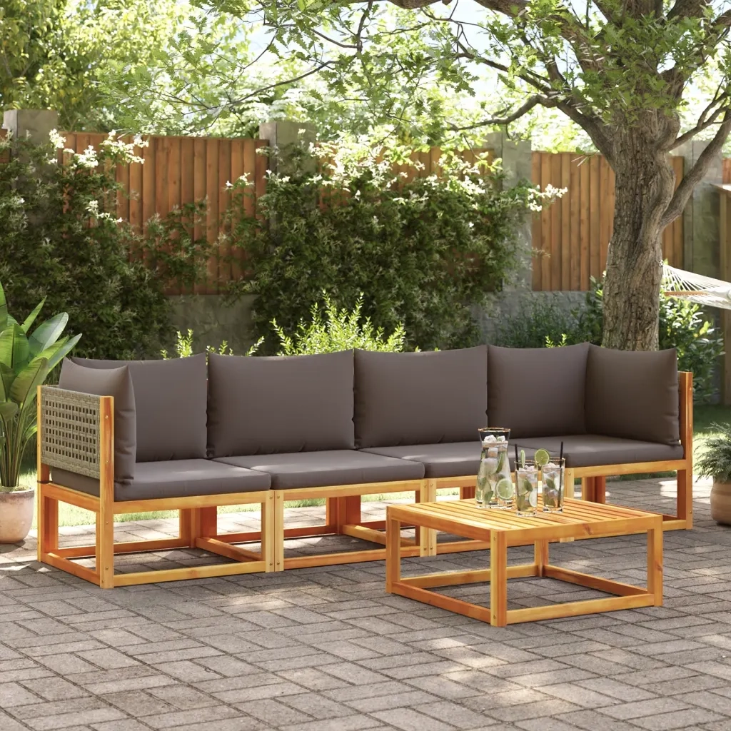 Set di divani da giardino 4 pezzi con cuscini in legno di acacia e rattan