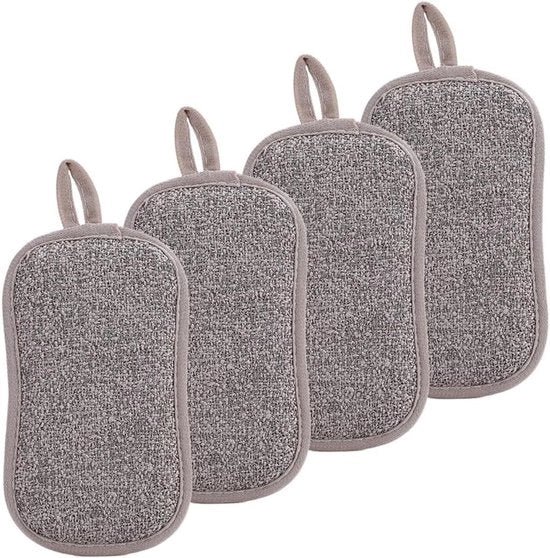 Set di Spugne per la Cucina Allettanti Plus 4 pezzi 16,5 x 9,5 cm con Microfibra per una Pulizia Profonda del Terriccio e dei Capelli.