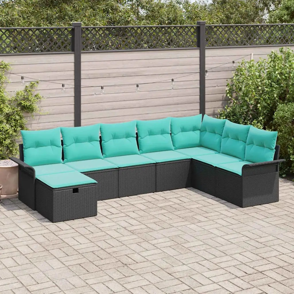 Set Divano da Giardino 8 pcs Nero e Turchese polyrattan 3358935