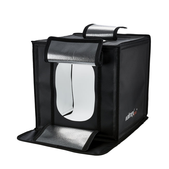 Walimex Pro Cubo di ripresa pronto all'uso (43 x 43 x 43 cm con illuminazione a LED, inclusi inserti per scanalature e diffusore) nero