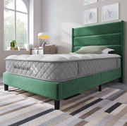 Letto imbottito 90x200 cm in velluto verde con materasso H3