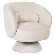 Poltrona girevole con seduta in ciniglia beige chiaro senza braccioli con cuscino, gambe in metallo in stile retrò