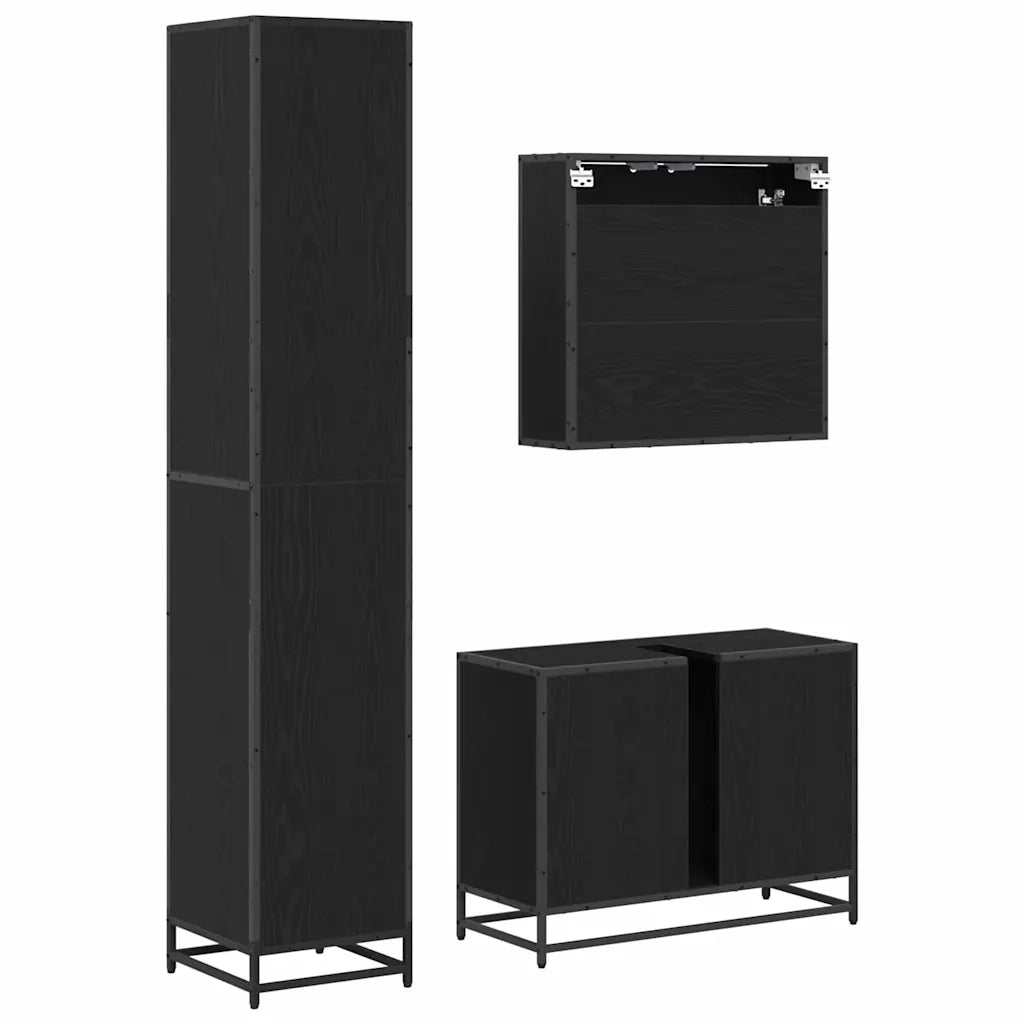 Set di mobili per il bagno 3 pcs Rovere Nero Legno multistrato 3402562