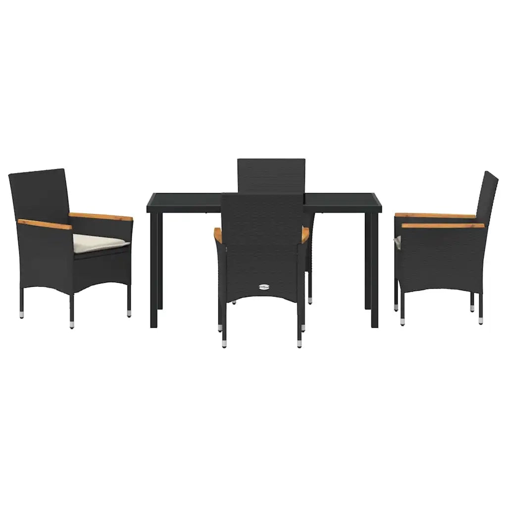 Set da Pranzo per Giardino con cuscino 5 pcs Nero polyrattan