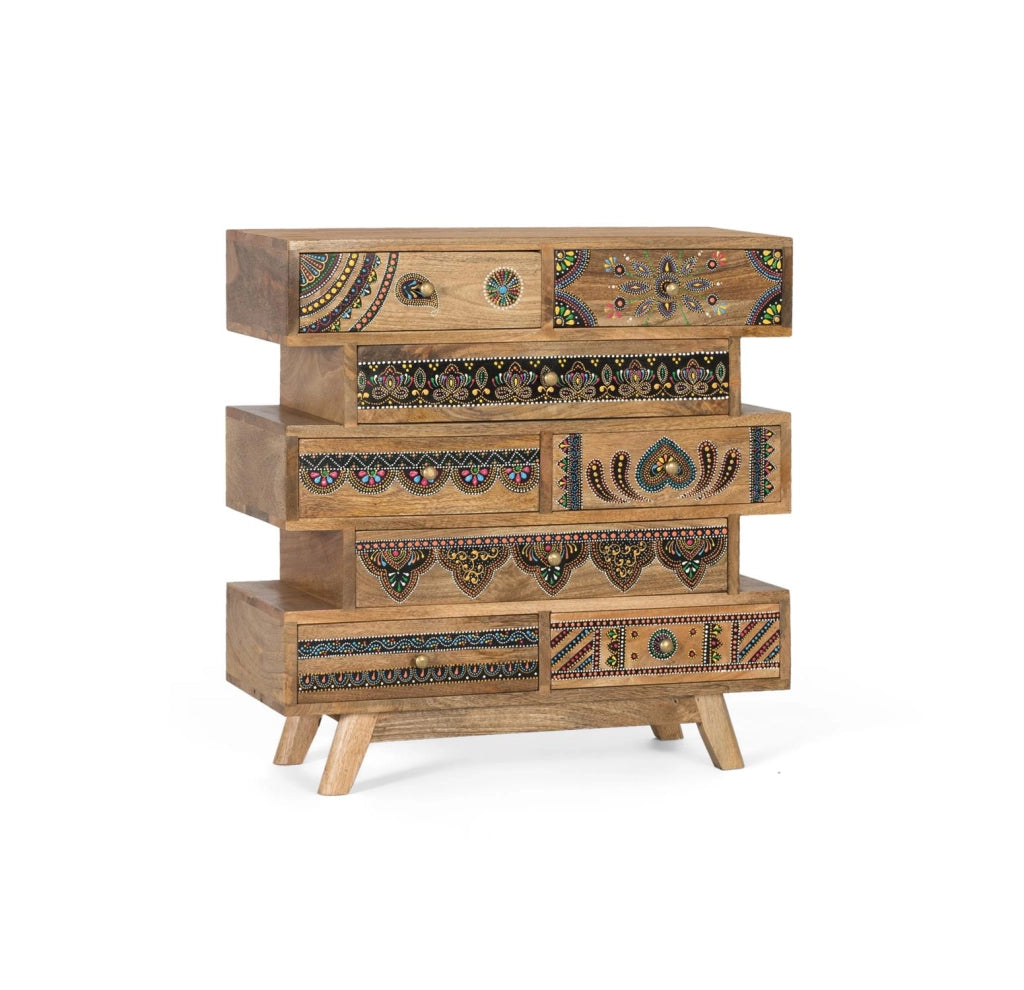Cassettiera realizzata a mano in legno di mango
