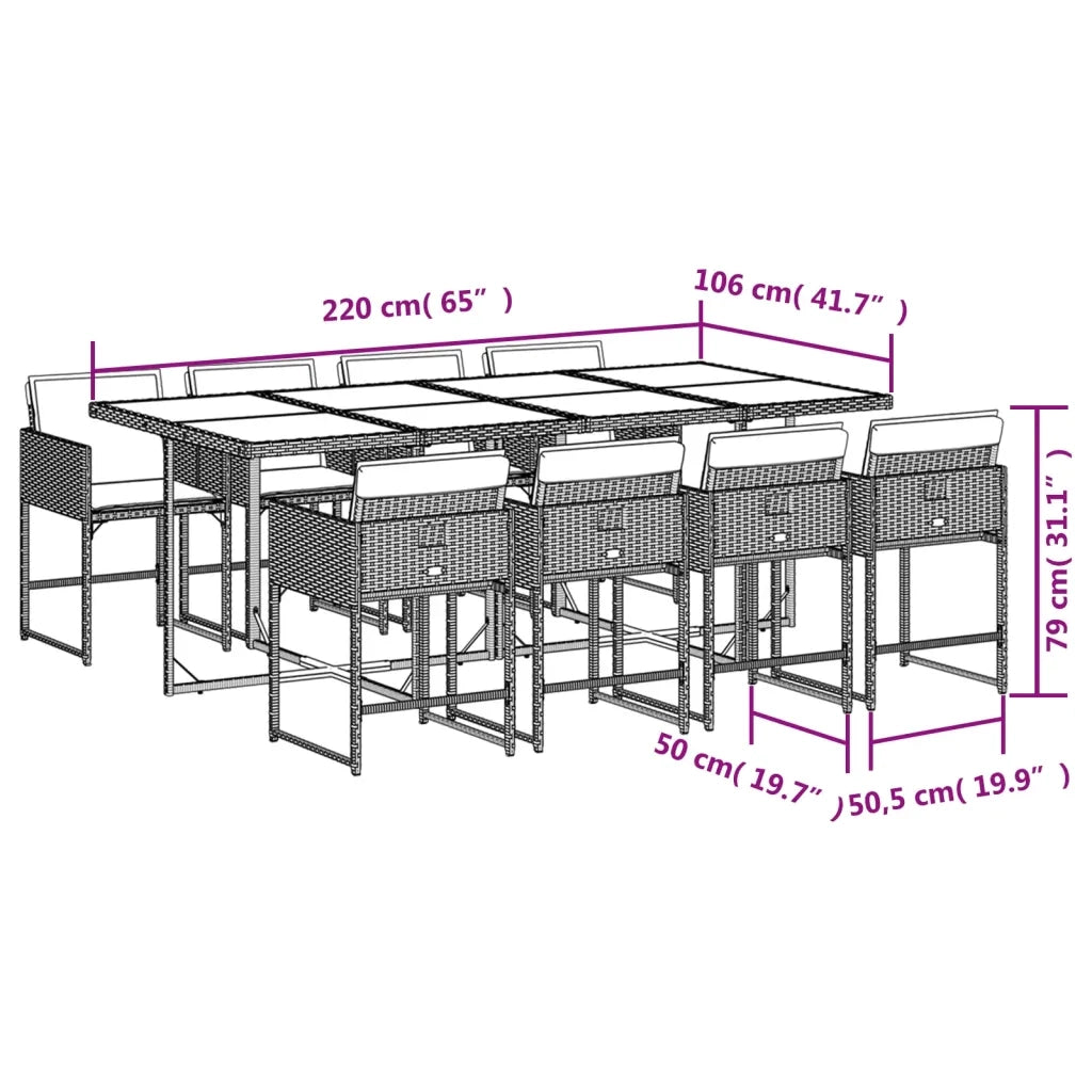 Set Pranzo da Giardino 9 pz con Cuscini Beige Misto Polyrattan 3278051