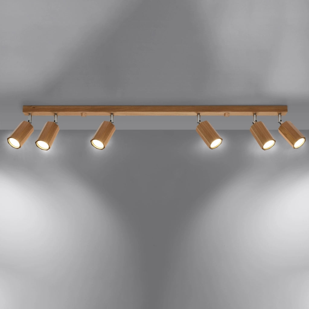 Lampada da soffitto scandinava a 6 luci in legno di quercia ZEKE GU10 LED IP20