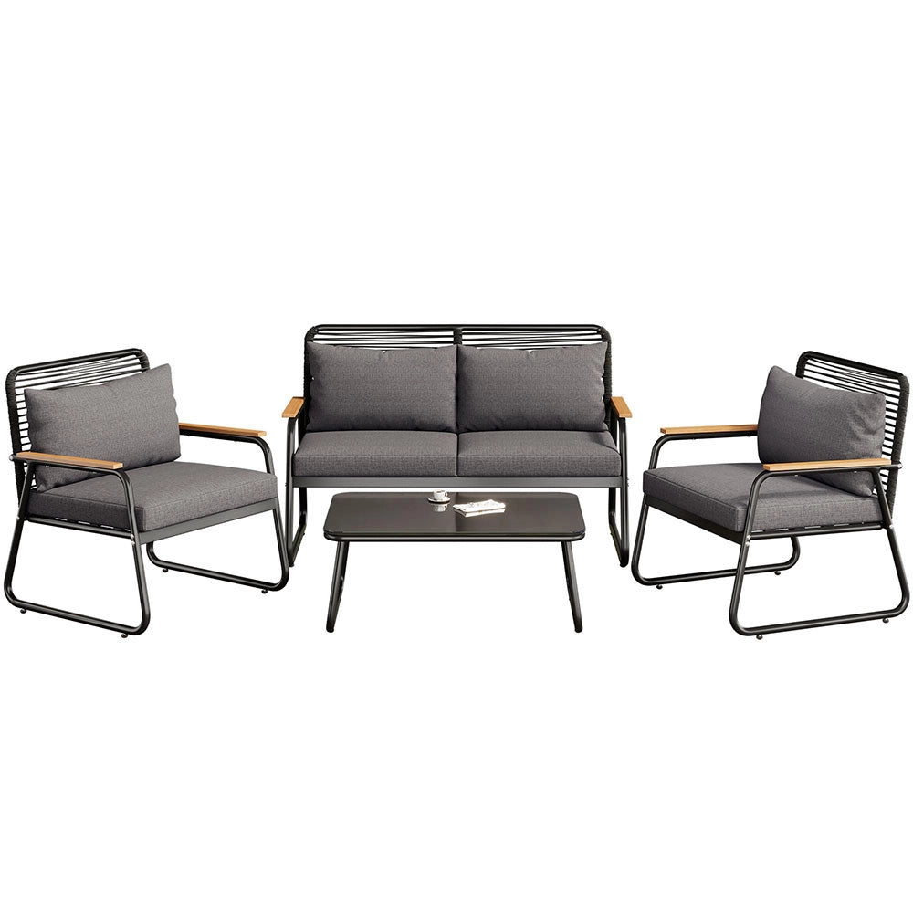 Set giardino - Xylo - 4 posti ferro zincato+tavolo vetro nero