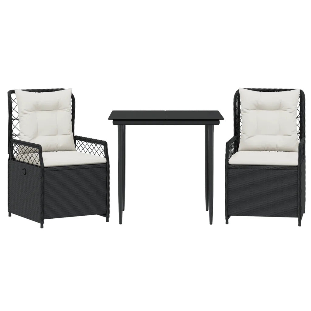 Set da Pranzo da Giardino 3 pz con Cuscini Nero in Polyrattancod mxl 93203