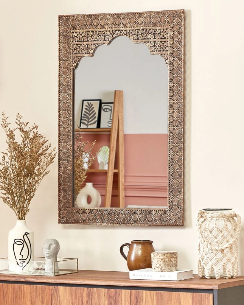 Specchio da muro rettangolare cornice rame 60 x 95 cm decorazione orientale