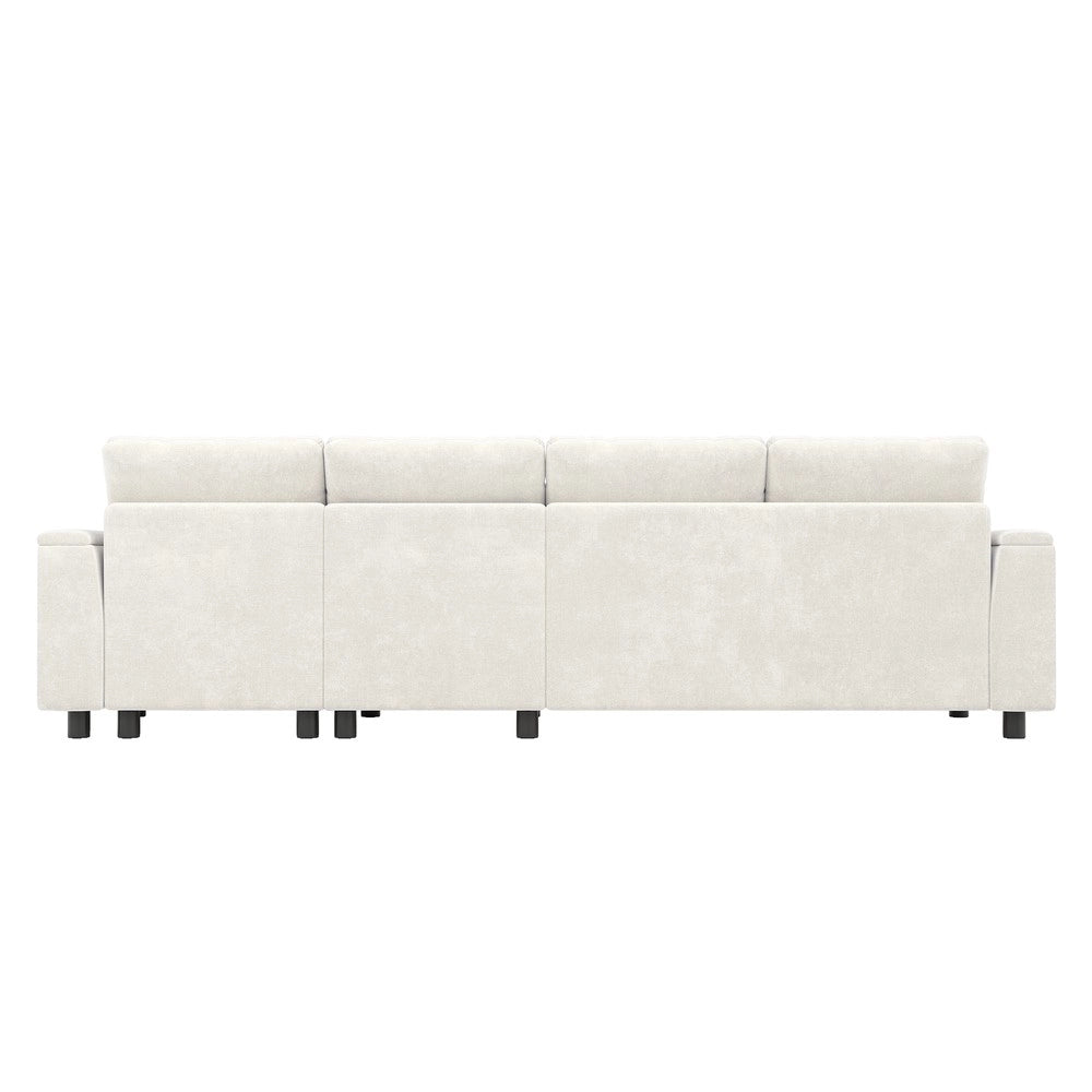 Divano angolare contenitore ¨C Minimal ¨C Beige tessuto braccioli con porta bevande USB Type-C