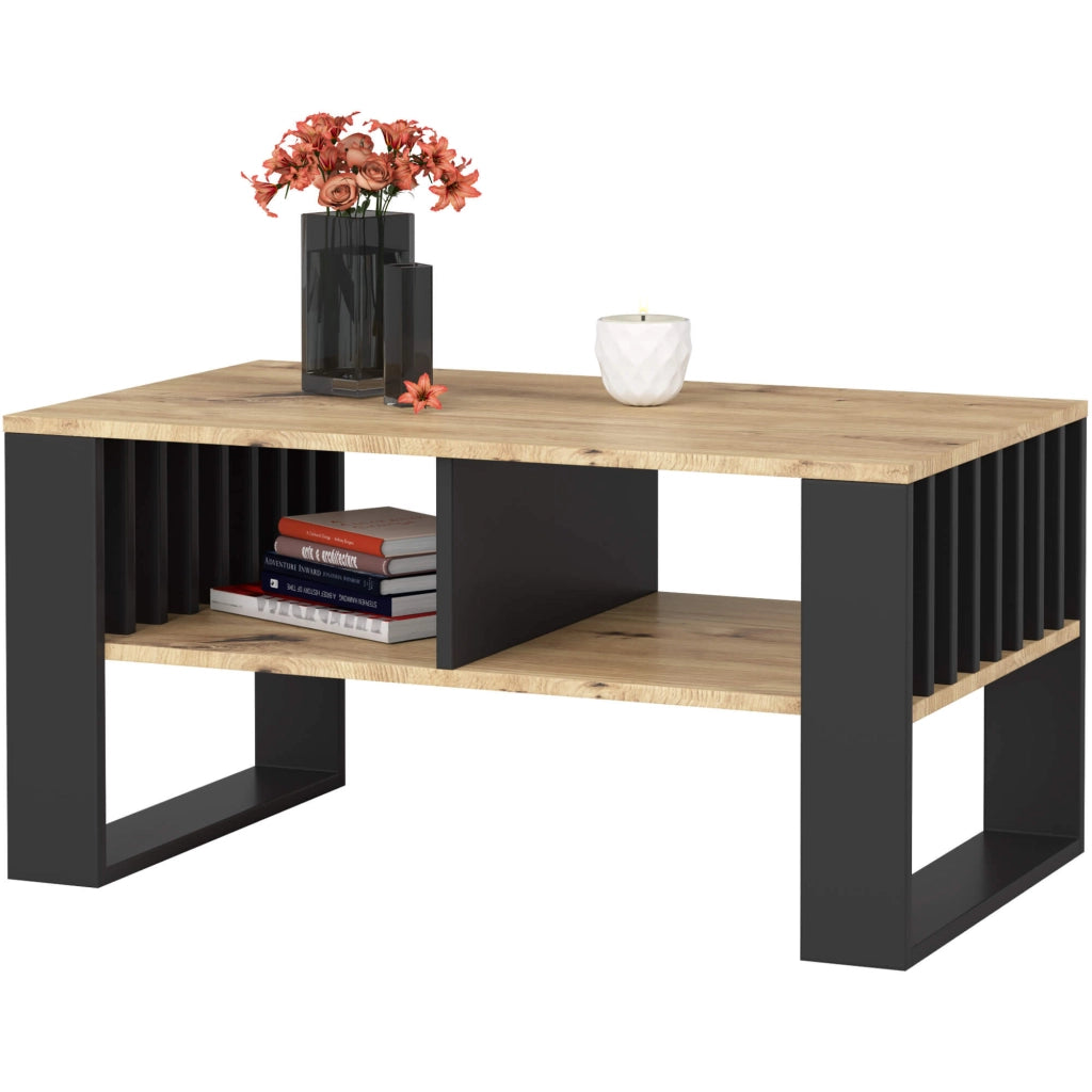 Tavolino da caffè AKORD ROCKFORD Quercia Artisan 92 cm gambe Nere 92x53x45 cm