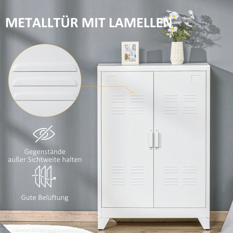 Mobile contenitore in metallo con 2 ante lamellari magnetiche e 2 ripiani regolabili, per ufficio, bianco 75 × 33 × 110 cm