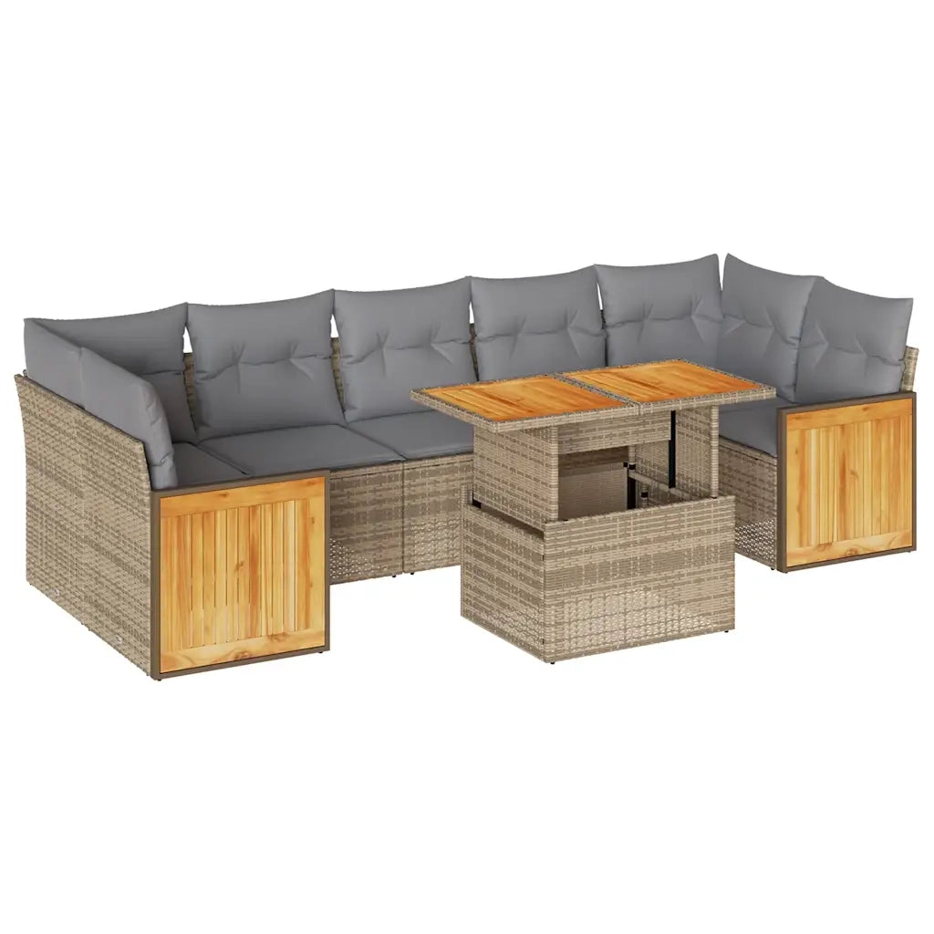 Set Divano da Giardino 8 pz con Cuscini Beige Polyrattan Acacia 3327685