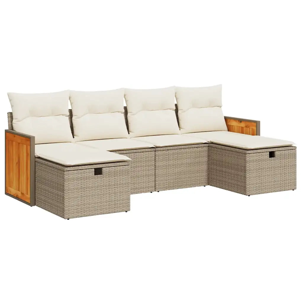 Set Divano da Giardino 6 pz con Cuscini Beige in Polyrattan 3326055