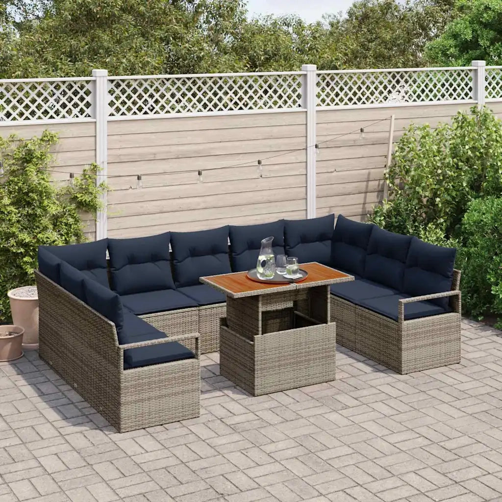 Set Divano da Giardino con cuscino 10 pcs Grigio e Blu Navy