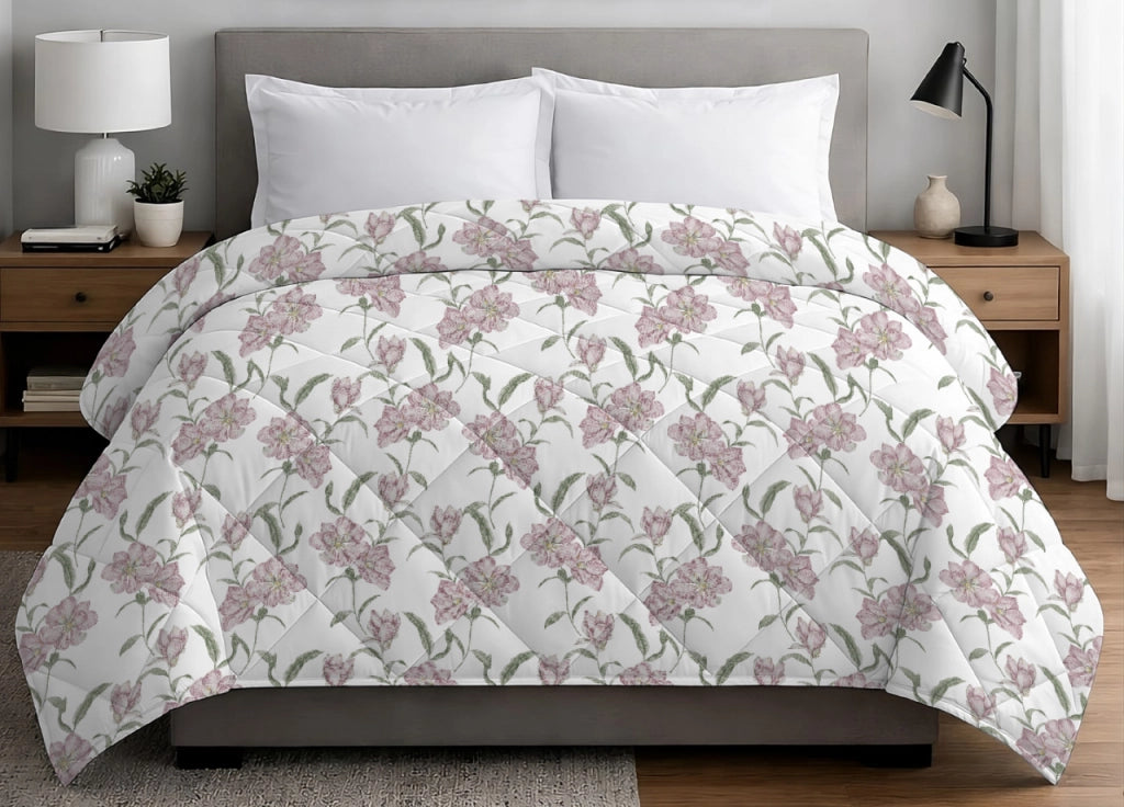 Trapuntino Piumino Estivo Primaverile 100gr/mq Leggero Disegno Magnolia - 1 Piazza E Mezza - Rosa