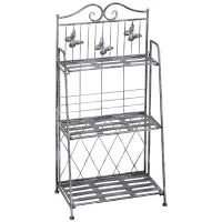 Scaffale Fioriera 3 Ripiani Pieghevole da Giardino Balcone, Metallo, Argento, 44x25x96 cm