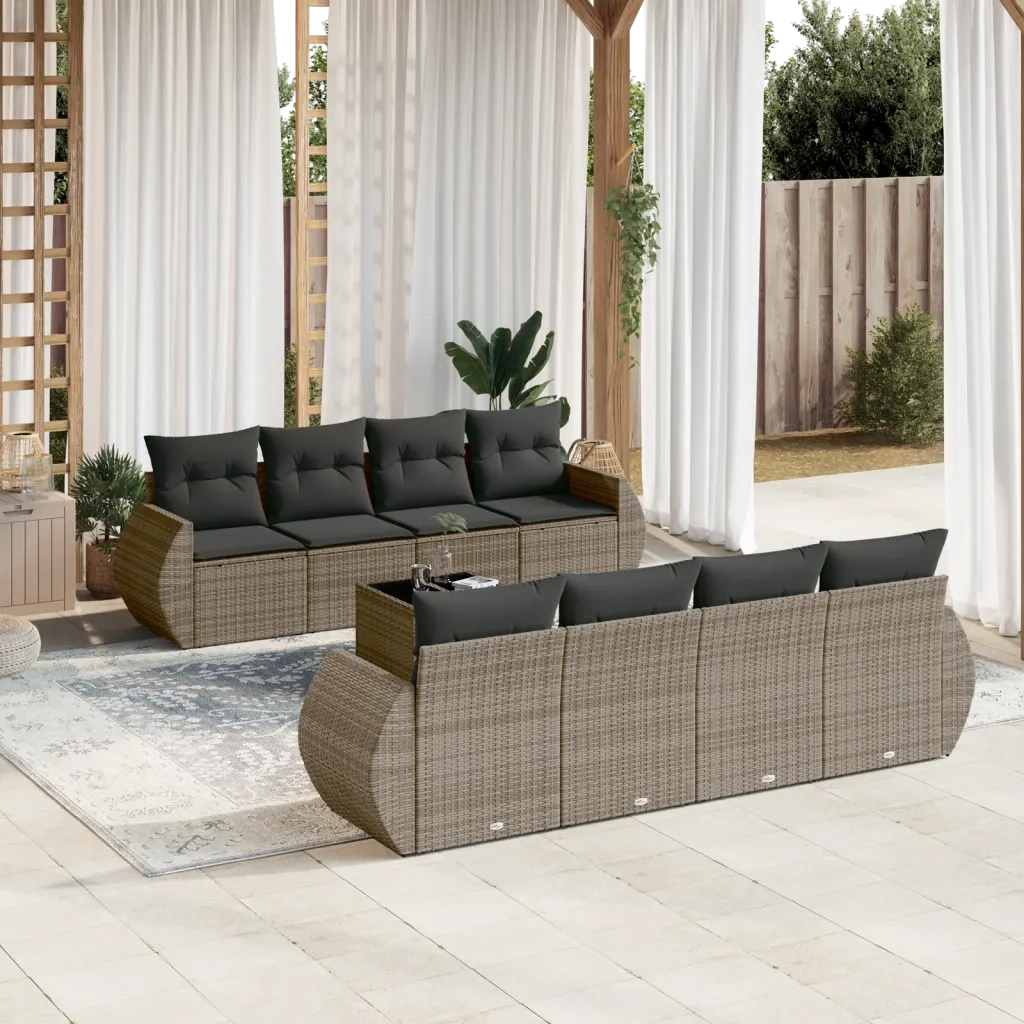 Set Divano da Giardino 9 pz con Cuscini Grigio in Polyrattancod mxl 112401