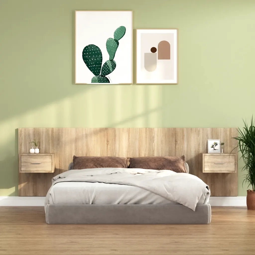 Testiera | Testata Letto con Comodini in Legno Multistrato Rovere Sonoma